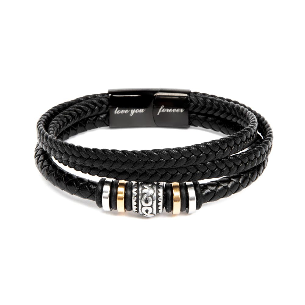 To Son From Mother: Timeless Bond - Men's/Teen's Leather Bracelet with Personalized Mother's Message - size adjustable