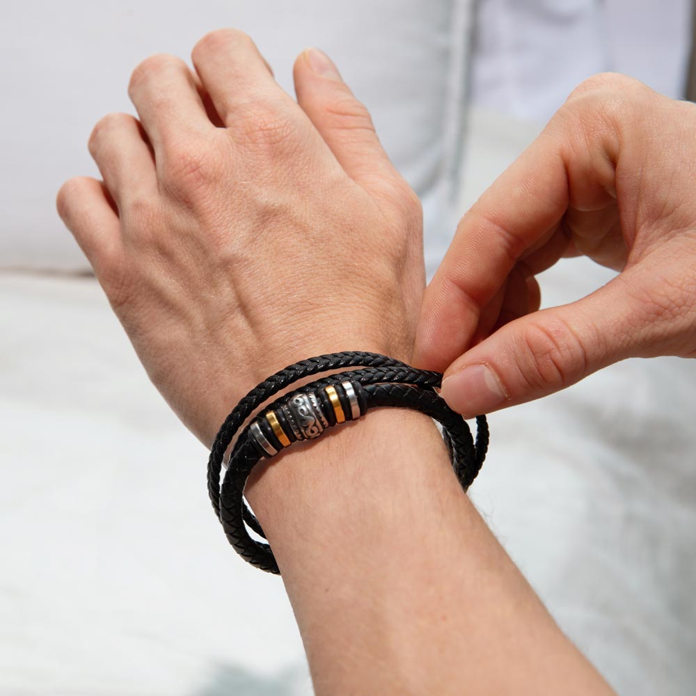 To Son From Mother: Timeless Bond - Men's/Teen's Leather Bracelet with Personalized Mother's Message - size adjustable