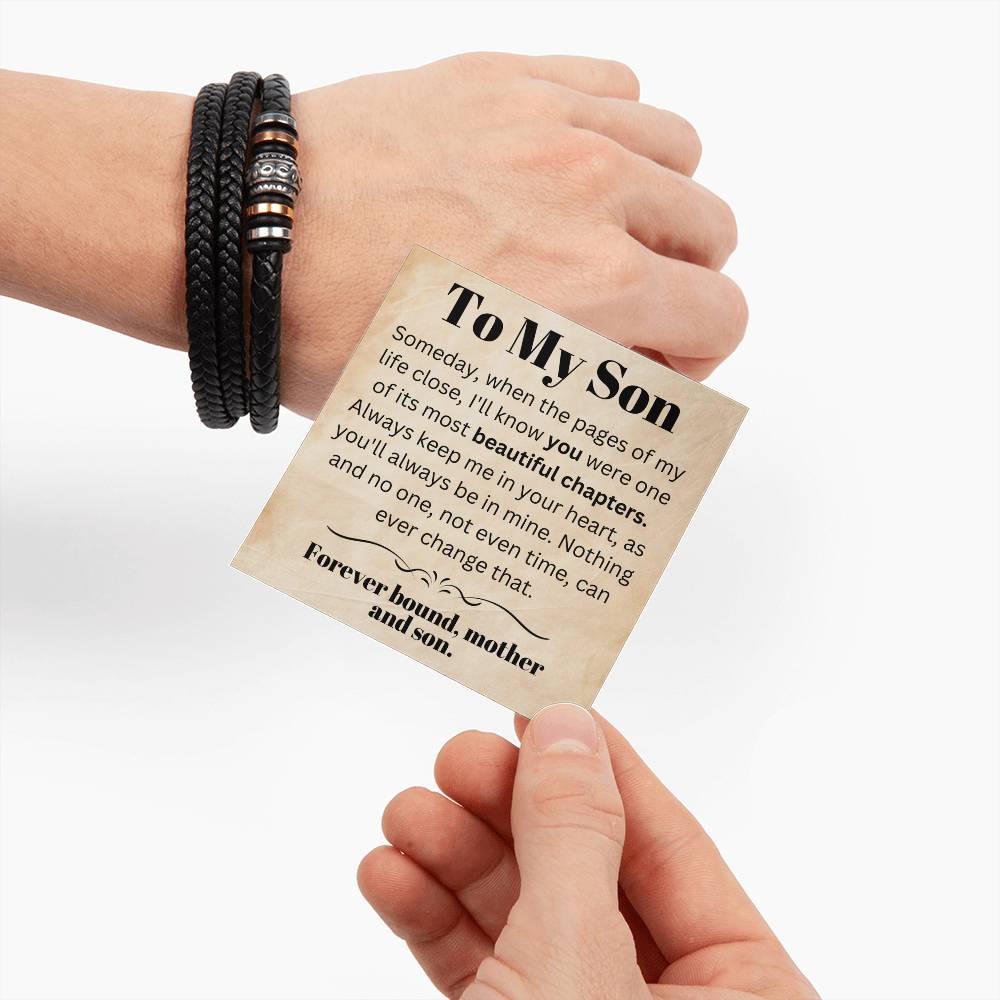 To Son From Mother: Timeless Bond - Men's/Teen's Leather Bracelet with Personalized Mother's Message - size adjustable